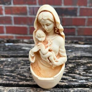 Vintage 6” Virgin Mother Mary & Baby Jesus Holy Water Font Made in Italy M2